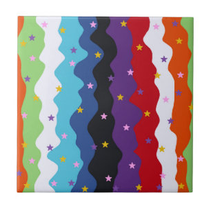 Groovy Celestial Stripe Bold Colourful Abstract  Ceramic Tile
