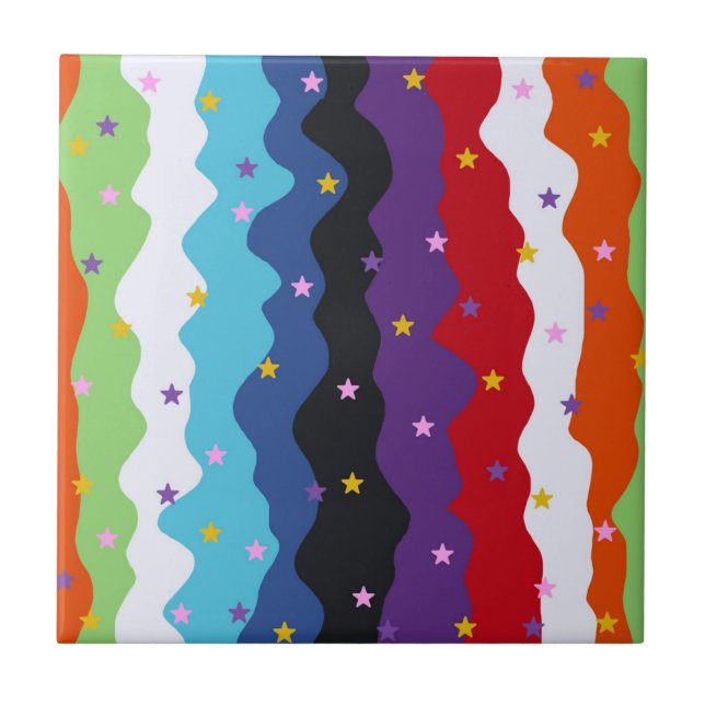 Groovy Celestial Stripe Bold Colourful Abstract  Ceramic Tile (Front)