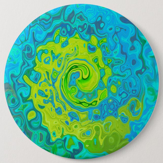 Groovy Chartreuse and Aquamarine Liquid Swirl 6 Cm Round Badge (Front)