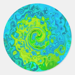 Groovy Chartreuse and Aquamarine Liquid Swirl Classic Round Sticker