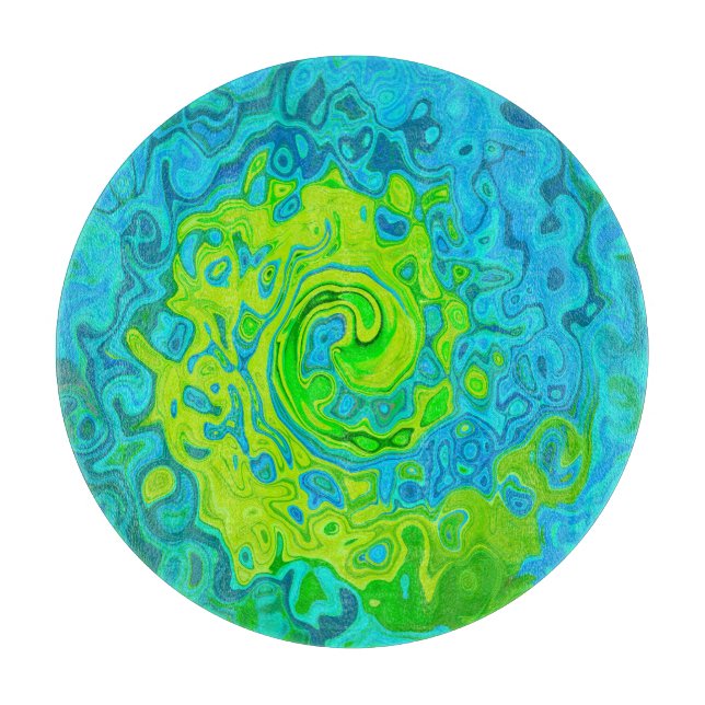 Groovy Chartreuse and Aquamarine Liquid Swirl Cutting Board (Front)