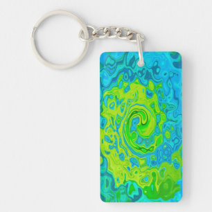 Groovy Chartreuse and Aquamarine Liquid Swirl Key Ring