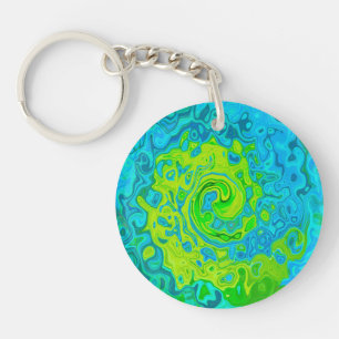 Groovy Chartreuse and Aquamarine Liquid Swirl Key Ring