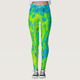 Groovy Chartreuse and Aquamarine Liquid Swirl Leggings