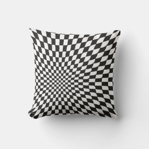 Groovy Check Retro Illusion Black and White Cushion