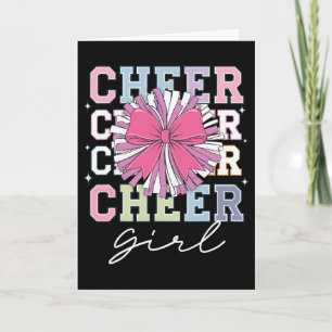 Groovy Cheer Girl Coquette Bow Girls Cheerleading Card