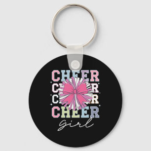 Groovy Cheer Girl Coquette Bow Girls Cheerleading Key Ring