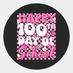 Groovy Chequered Happy 100th Day Of School Girl Ki Classic Round Sticker