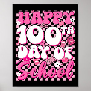 Groovy Chequered Happy 100th Day Of School Girl Ki Poster