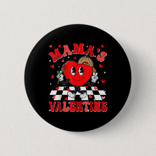 Groovy Chequered Heart Mamas Valentines Day Mum Bo 6 Cm Round Badge