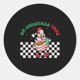 Groovy Chequered Oh Christmas Tree Cakes For Cake Classic Round Sticker