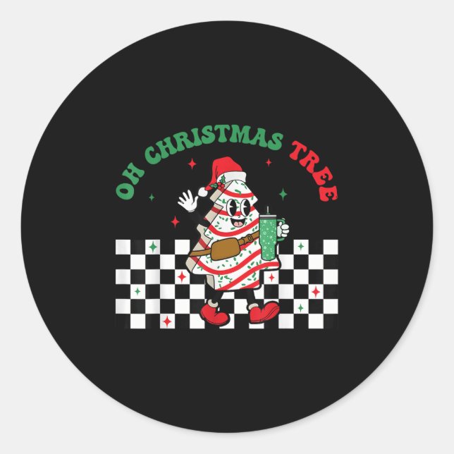 Groovy Chequered Oh Christmas Tree Cakes For Cake  Classic Round Sticker (Front)