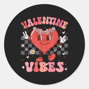 Groovy Chequered Valentine Vibes Valentines Day Gi Classic Round Sticker