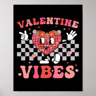 Groovy Chequered Valentine Vibes Valentines Day Gi Poster