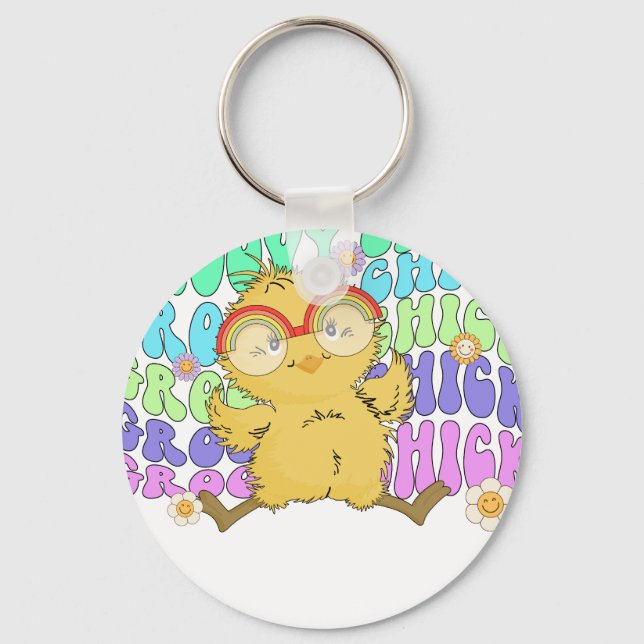 groovy chick (2), retro, vintage key ring (Front)