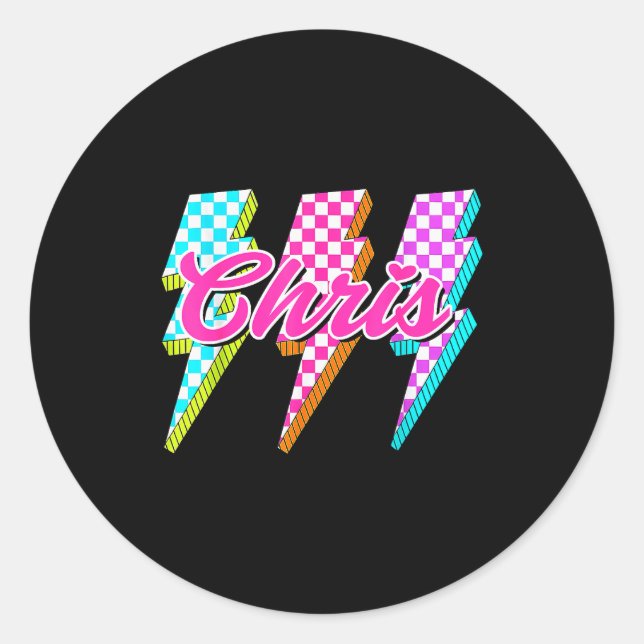 Groovy Chris Lightning Bolt Checkered I Love Meme  Classic Round Sticker (Front)