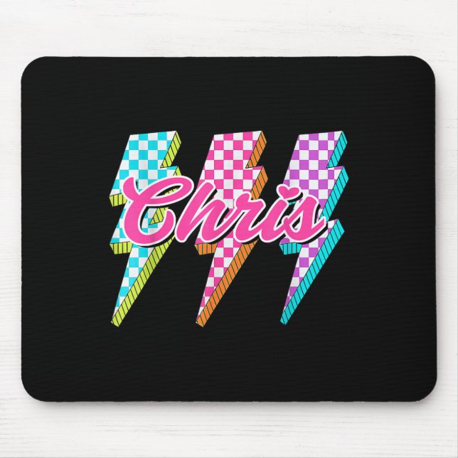 Groovy Chris Lightning Bolt Chequered I Love Meme  Mouse Pad (Front)