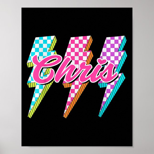 Groovy Chris Lightning Bolt Chequered I Love Meme  Poster (Front)