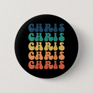 Groovy Chris Personalised Name Love Chris 80s90s 6 Cm Round Badge