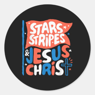 Groovy Christian Jesus Christ Stars Stripes 4th Of Classic Round Sticker