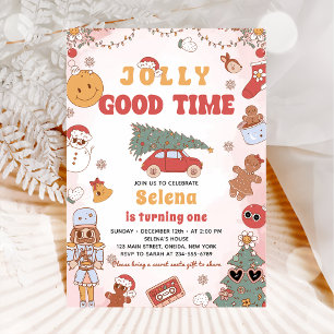 Groovy Christmas Birthday Party Jolly good time Invitation