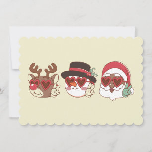 groovy christmas black santa reindeer snowman invitation
