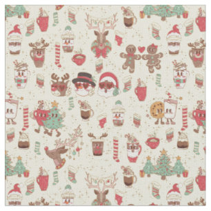 groovy christmas black santa snowman reindeer fabric