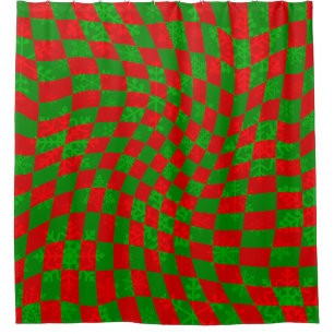 groovy christmas chequered swirly 1960s snowflakes shower curtain