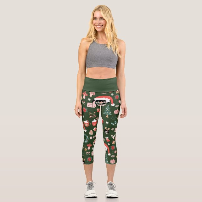 groovy christmas disco santa alien  capri leggings (Front)