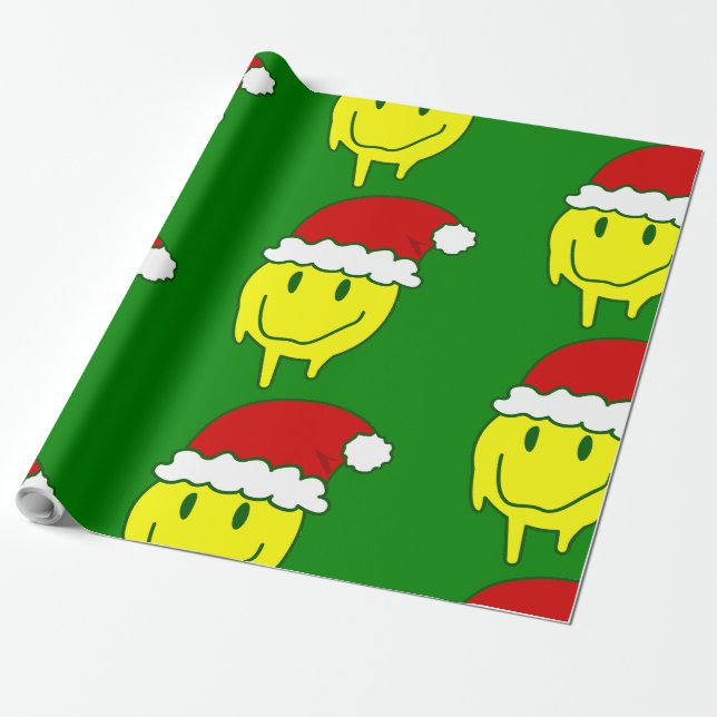 groovy christmas happy face santa dripping wrapping paper (Unrolled)