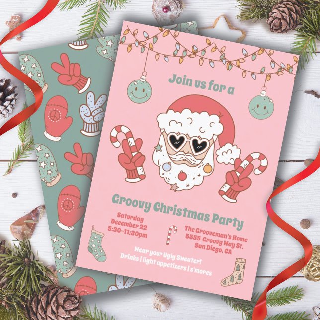 Groovy Christmas Hippie Santa Party Invitation (Creator Uploaded)