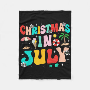 Groovy Christmas In July Girls Funny Summer Beach Fleece Blanket