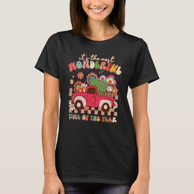 Groovy Christmas It's The Most Wonderful Time Of T T-Shirt (Front)