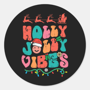 Groovy Christmas Jolly Holly Vibes Retro Xmas Men Classic Round Sticker