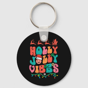 Groovy Christmas Jolly Holly Vibes Retro Xmas Men Key Ring
