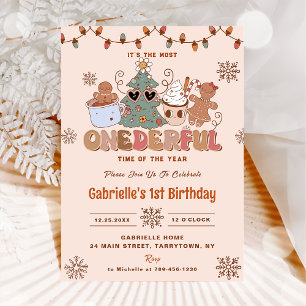 Groovy Christmas Onederful 2nd Birthday Party Invitation