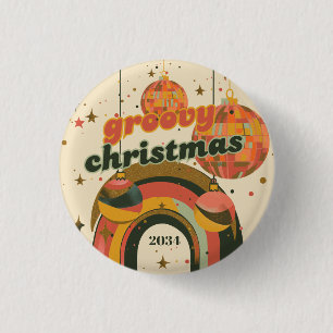 Groovy Christmas Party Retro 70's Theme 3 Cm Round Badge