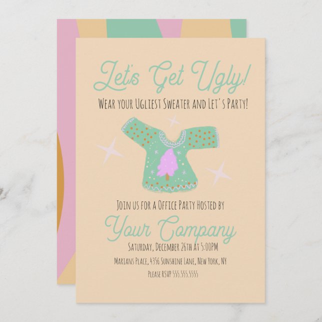 Groovy Christmas Party Ugly Sweater Event  Invitation (Front/Back)