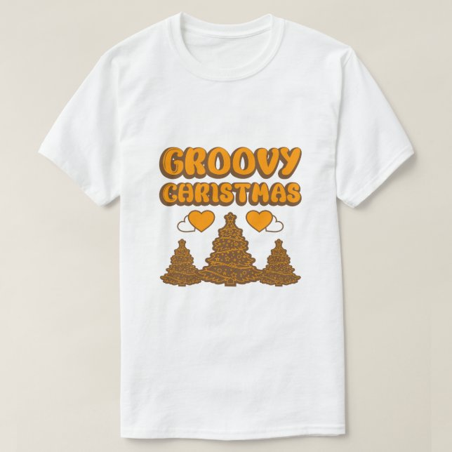 "Groovy Christmas" Retro 70s Style Holiday T-Shirt (Design Front)
