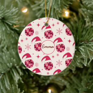 Groovy Christmas Santa Disco Balls Custom Name Ceramic Ornament