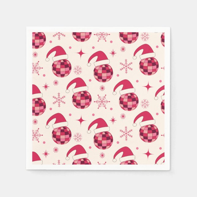 Groovy Christmas Santa Disco Balls Pattern  Napkin (Front)