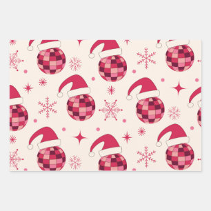 Groovy Christmas Santa Disco Balls Pattern  Wrapping Paper Sheet