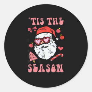 Groovy Christmas Santa Tis The Season Classic Round Sticker