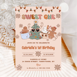 Groovy Christmas Sweet One 1st Birthday Party Invitation