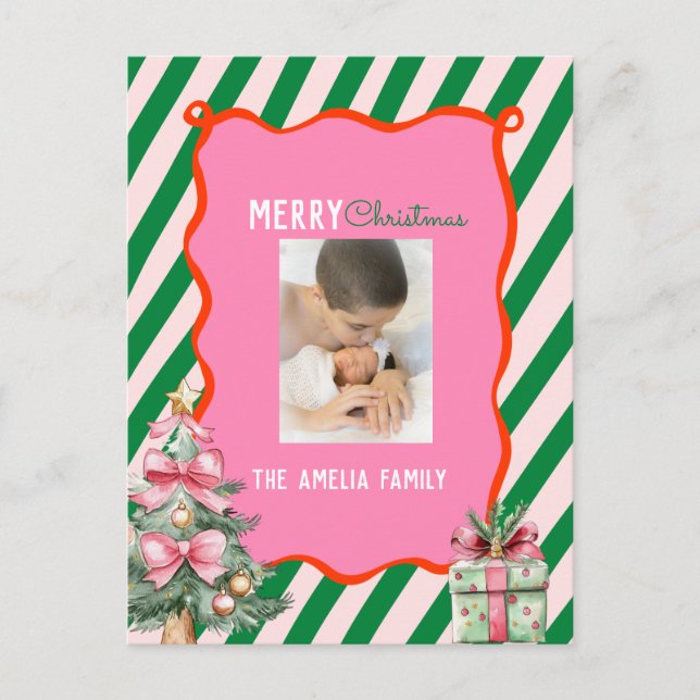 Groovy Christmas Tree Doodle Photo  Holiday Postcard (Front)