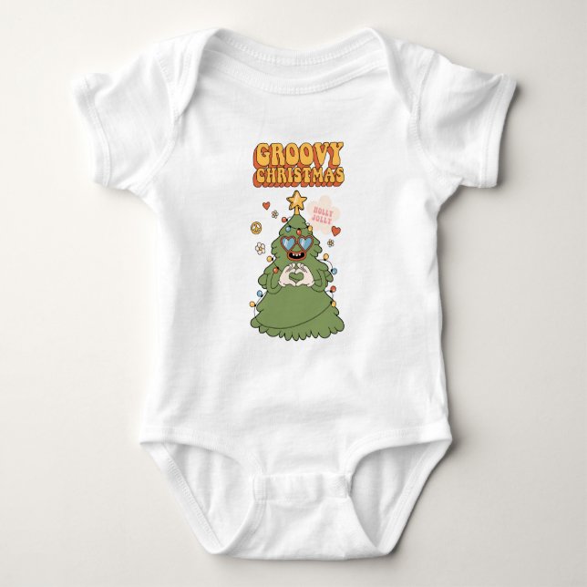 Groovy Christmas Tree - Holly Jolly Vibes Baby Bodysuit (Front)