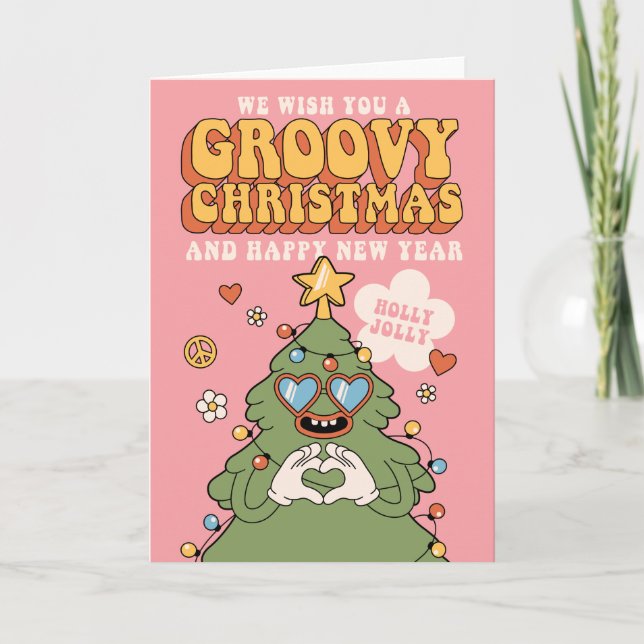Groovy Christmas Tree - Holly Jolly Vibes Holiday Card (Front)
