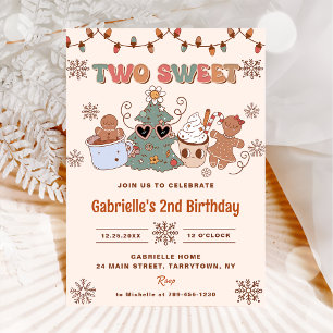 Groovy Christmas Two Sweet 2nd Birthday Party Invitation