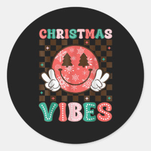 Groovy Christmas Vibes Happy Smile Face Xmas Holid Classic Round Sticker