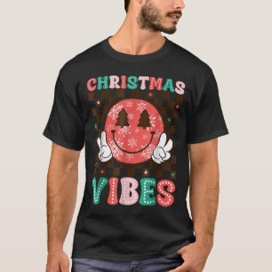 Groovy Christmas Vibes Happy Smile Face Xmas Holid T-Shirt